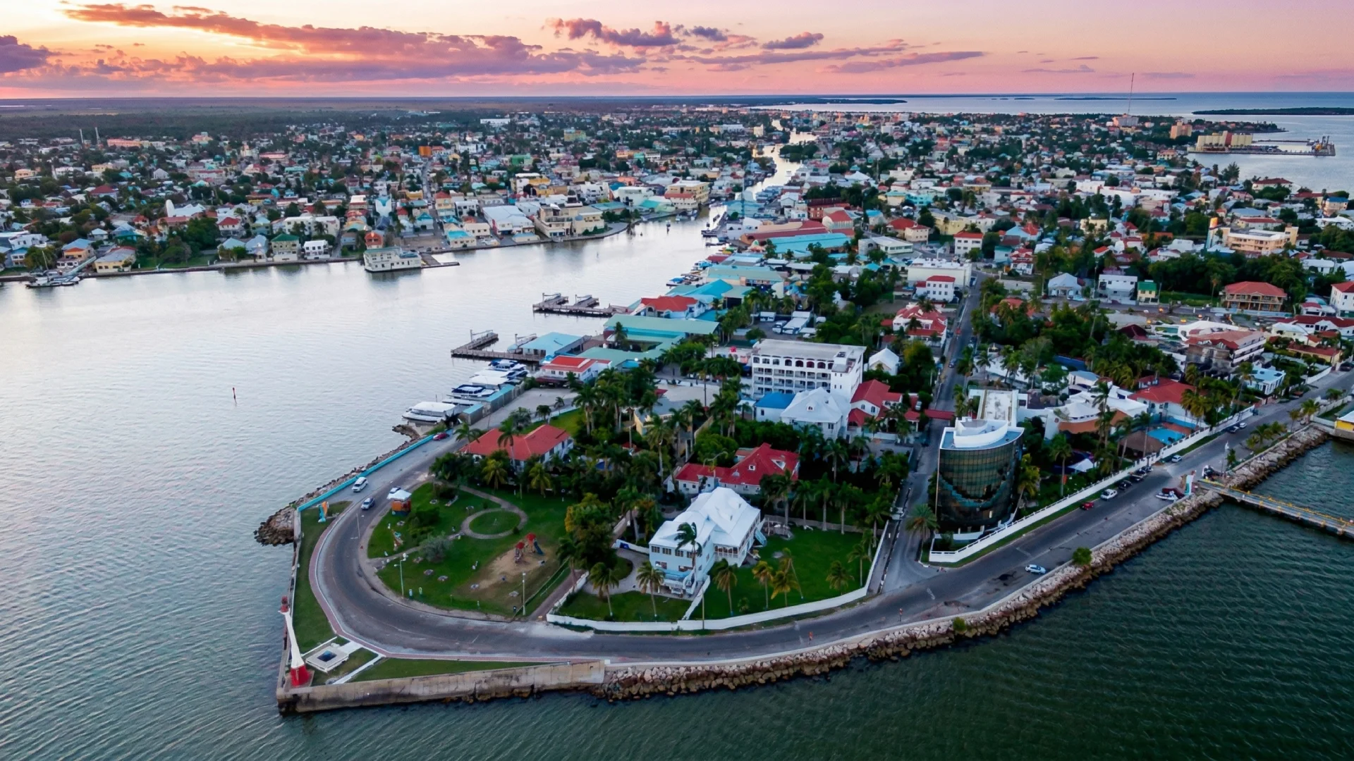 Belize City waterfront and the Caribbean Sea, Belize District