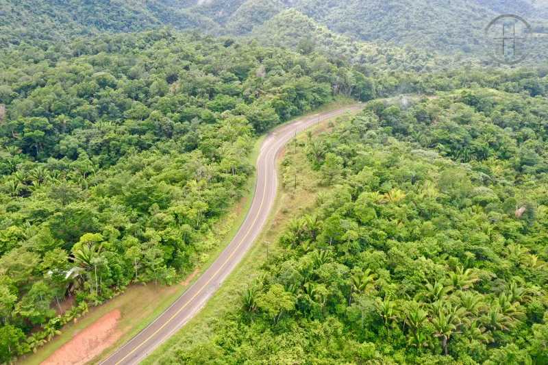 Panoramic views from 50-acre land with highway frontage on Hummingbird Highway, Belize real estate.