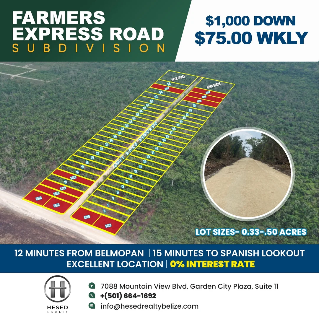 Farmer's Express Subdivision – 58 Cleared Lots from 0.29–0.50 Acres near Belmopan, Cayo