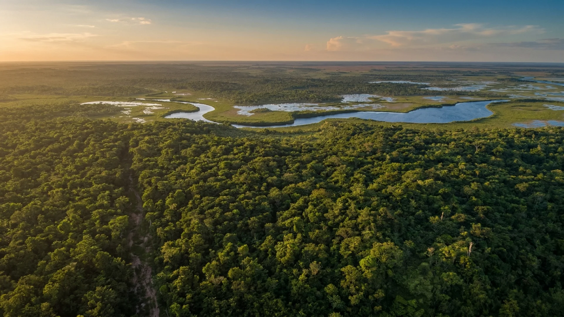 Jungle-covered hills and river valley in Toledo District, southern Belize