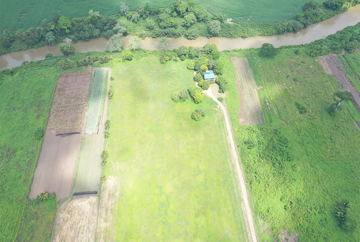 aerial view of the house on the property.