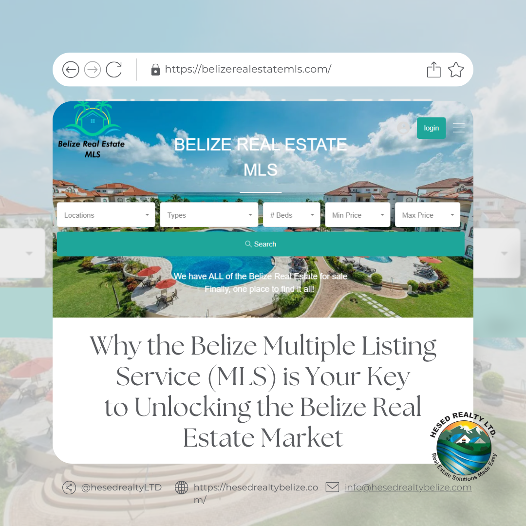 Screenshot of a Belize Multiple Listing Service (MLS) website homepage.