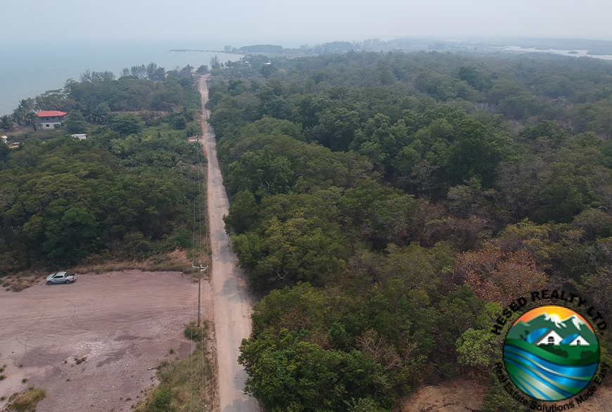 Rear view of the 0.49-acre lot in Commerce Bight, showing the lot's depth and surrounding greenery.